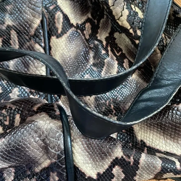 Faux Black, Tan and Gray Python Shoulder Bag With Gold Accents - Picture 9 of 9